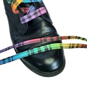 Rainbow Plaid Thick shoelaces, handmade footwear accessory, flat cotton laces, Pride LGBTQ sneaker tennis shoes shoestrings, punk skater