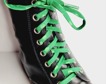 Lucky green shamrock shoelaces, handmade sneaker tennis shoes footwear accessory, flat cotton laces, boot strings decor, walk run shoestring