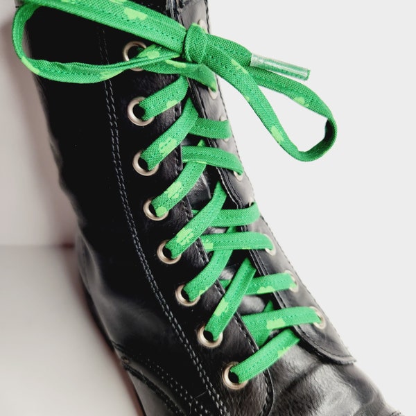 Lucky green shamrock shoelaces, handmade sneaker tennis shoes footwear accessory, flat cotton laces, boot strings decor, walk run shoestring