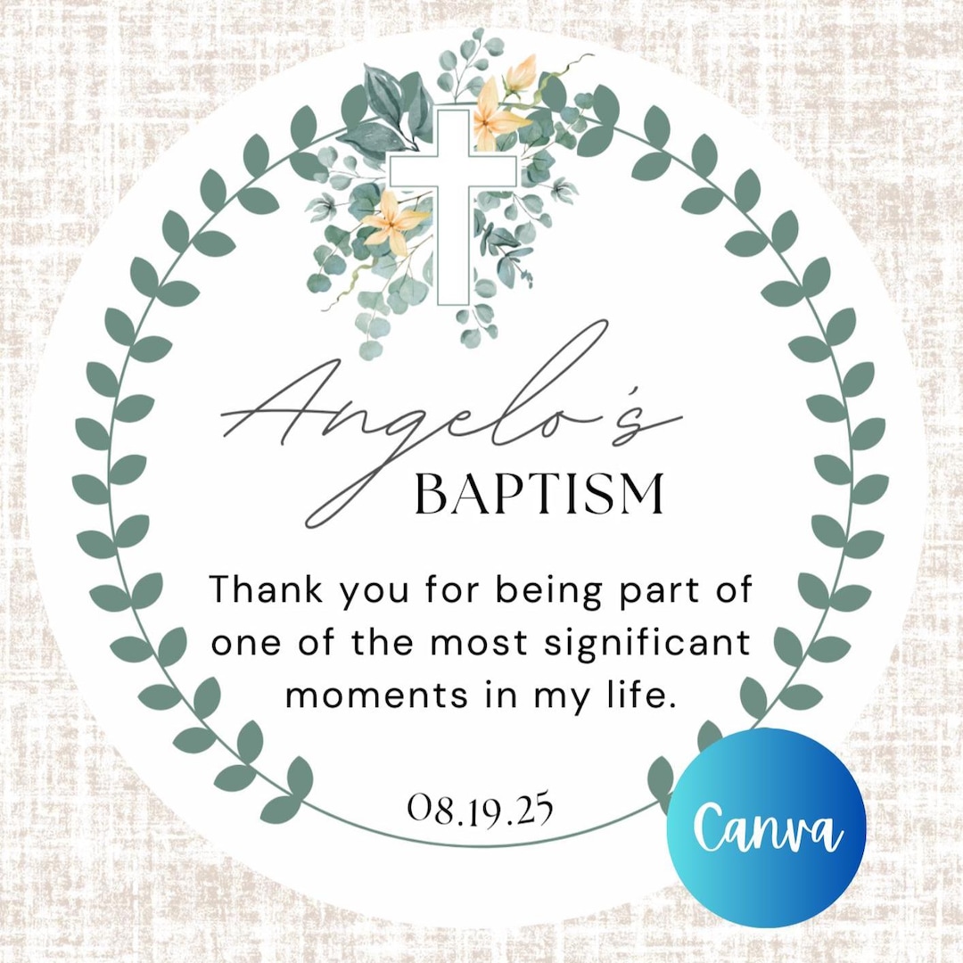 Editable Baptism Sticker | Christening Favor Label | Canva Template ...