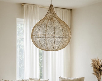 Handcrafted natural rope pendant light, hand-woven