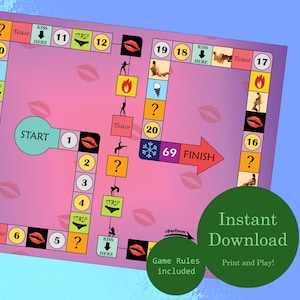 Adult Kissing Foreplay Sex Board Game Printable | +18 | Date Night | Game For Couples | Valentines Day Game | Spicy Bedroom Game | Oral Sex