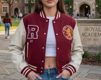 Varsity Jacket Leather And Wool Jacket Womens Custom Women's
