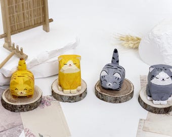 Handmade Wooden Cat Figurine: Hand-Carved Minimalist Decor