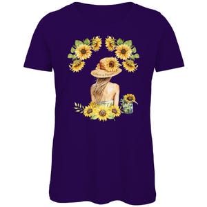 Women&#39;s organic T-shirt with sunflower print | Sustainable premium shirt | Floral summer T-shirt | Gift for flower lovers