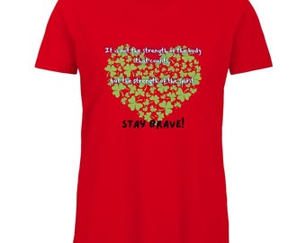 Damska organiczna koszulka Stay Brave | Motywująca koszulka z organicznej bawełny | Koszulka z napisem „Zrównoważony rozwój” | Prezent dla silnych kobiet