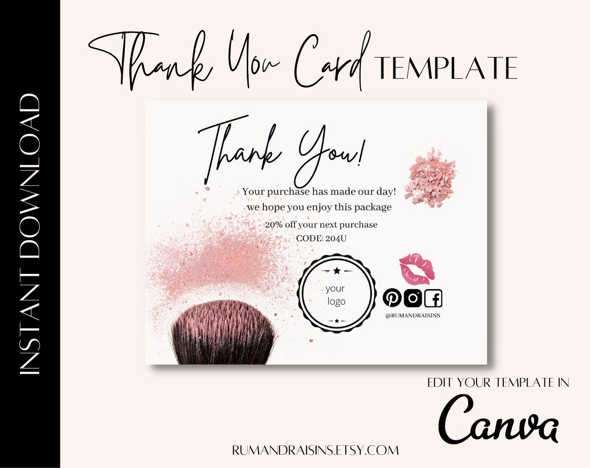 Makeup Card Template Makeup Artist Thank You Card Editable Etsy