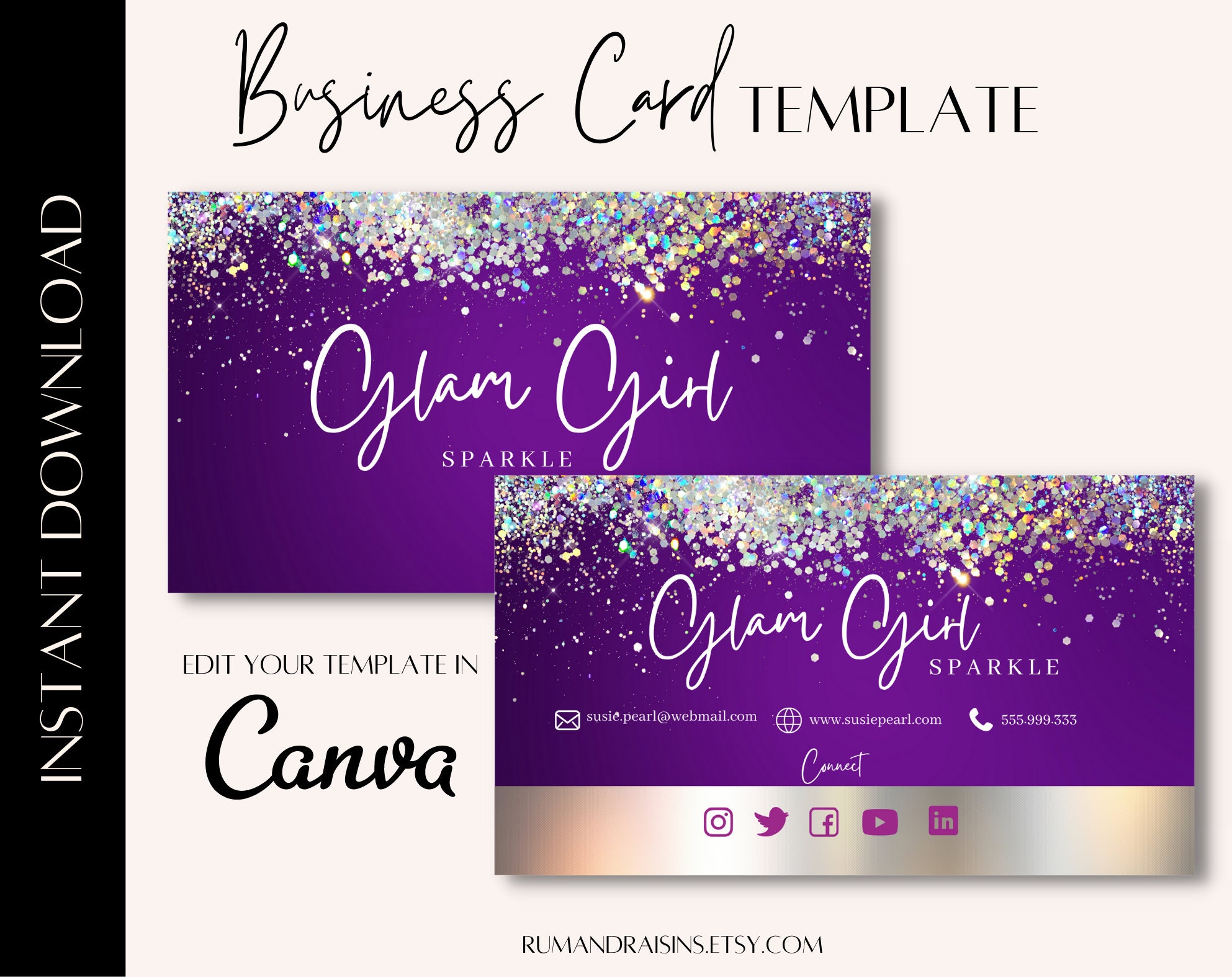Glitter Business Card Template Sparkly Business Card Design Etsy