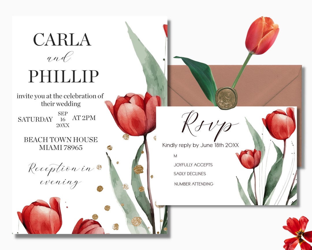 Tulip Wedding Invitation Template Printable Design Instant Etsy