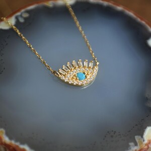 Gold Plated Sterling Silver Evil Eye Necklace: Turquoise & Zircon