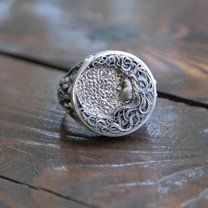 Handgemaakte 925 sterlingzilveren maanring – uniseks hemelse statement-sieraden – handgemaakte halve maan statement-ring – mystieke spirituele stijl