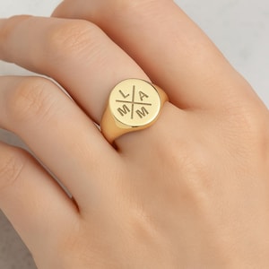 Personalized Round Signet Ring – Custom Engraved Initial or Symbol – Personalized Gift for Him – Letter Family Ring – Fathers Day Gift