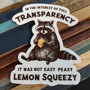 Non era un adesivo Easy Peasy Lemon Squeezy, adesivo divertente procione, adesivo sarcastico, adesivo meme, procione carino, adesivo in vinile impermeabile