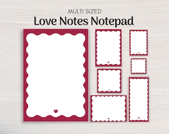 Notitieblok met liefdesboodschappen in verschillende maten en een geschulpte rand, schattig briefpapier voor stellen, berichtenblok, jubileumcadeau voor haar of hem.