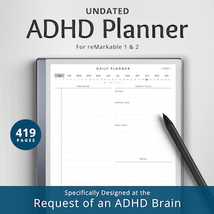 ADHD Planner per reMarkable 1 e 2: Quaderno minimalista riutilizzabile senza data, domenica-lunedì, download immediato