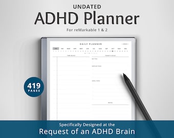 ADHD Planner per reMarkable 1 e 2: Quaderno minimalista riutilizzabile senza data, domenica-lunedì, download immediato