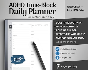 ADHD-tijdblokdagplanner voor reMarkable: Neurodivergent Digital Planner (pdf)