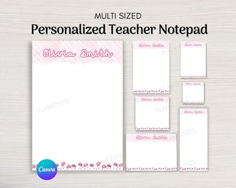 Personalized Teacher Appreciation Gift, Personalized Floral Notepad, Teacher Gift, Customizable Sticky Notes, Canva Template Gift for Her