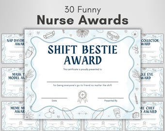 Funny Nurse Superlative Awards, RN Custom Appreciation Gift, Printable Minimal Appreciation Certificates