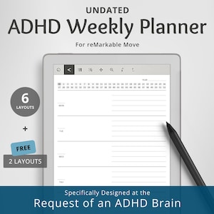 ADHD Weekly Planner for reMarkable Pro Move: Undated Minimal Reuseable Notebook, Sunday-Monday, Instant Download