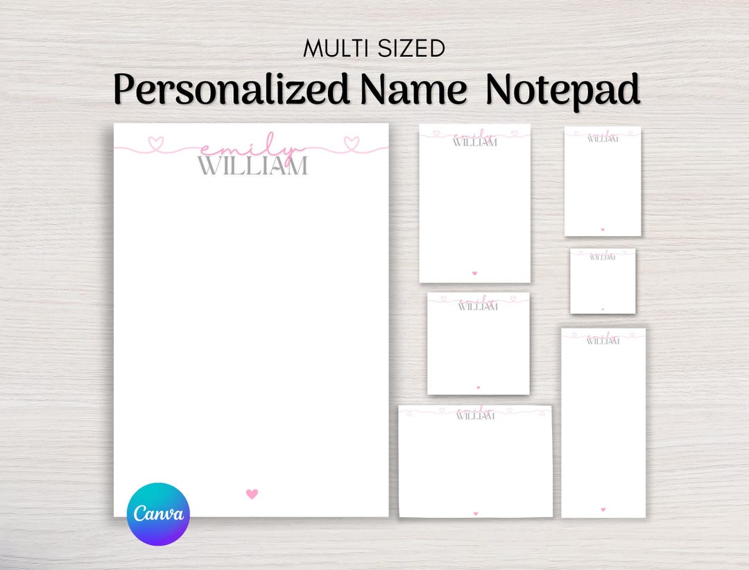 Personalized Name Notepad: Custom Stationery, Gift for Her, Editable ...
