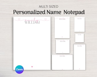 Gepersonaliseerde naamnotitieblok: aangepast briefpapier, cadeau voor haar, bewerkbare canvassjabloon