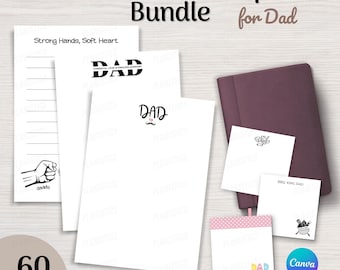 60 gepersonaliseerd notitieblok voor papa | 60 unieke afdrukbare ontwerpen | A4 en plaknotities (canvasjabloon)