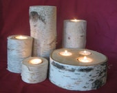 5 Birch CANDLE HOLDERS   - 8",6",4",2.5",2"  Tall Home Decor Wedding Centerpieces, Bridal Shower,Christmas, Garden Party