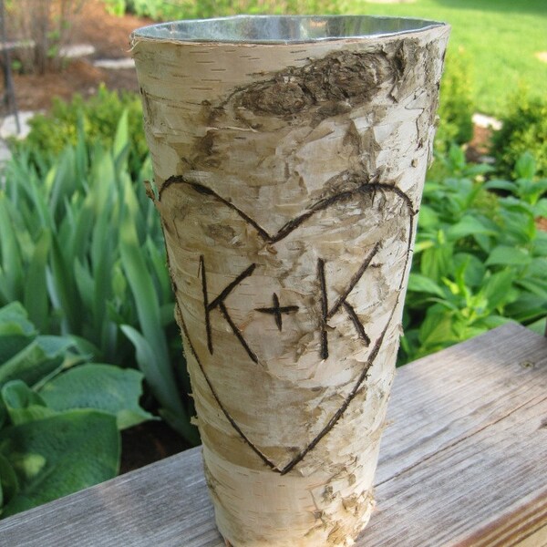Personalized Birch Bark Vase for WEDDING CENTERPIECES or BOUQUET Home Decor Valentine