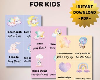 Affirmation Cards Printable for Kids, Positive Affirmation Cards for Children, Growth Mindset, Confidence & Mindfulness Cards, Mental Health