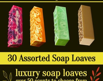 30 Vegan Soap Loaves: 3.5 lb Assorted Handmade Soap - Wholesale Bulk