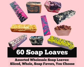SOAP - 60 assorted 3.5 lb Handmade Soap Loaves, Wholesale Soap, Vegan Soap, Soap Gifts, Wedding favors, Shower Favors, FREE SHIPPING