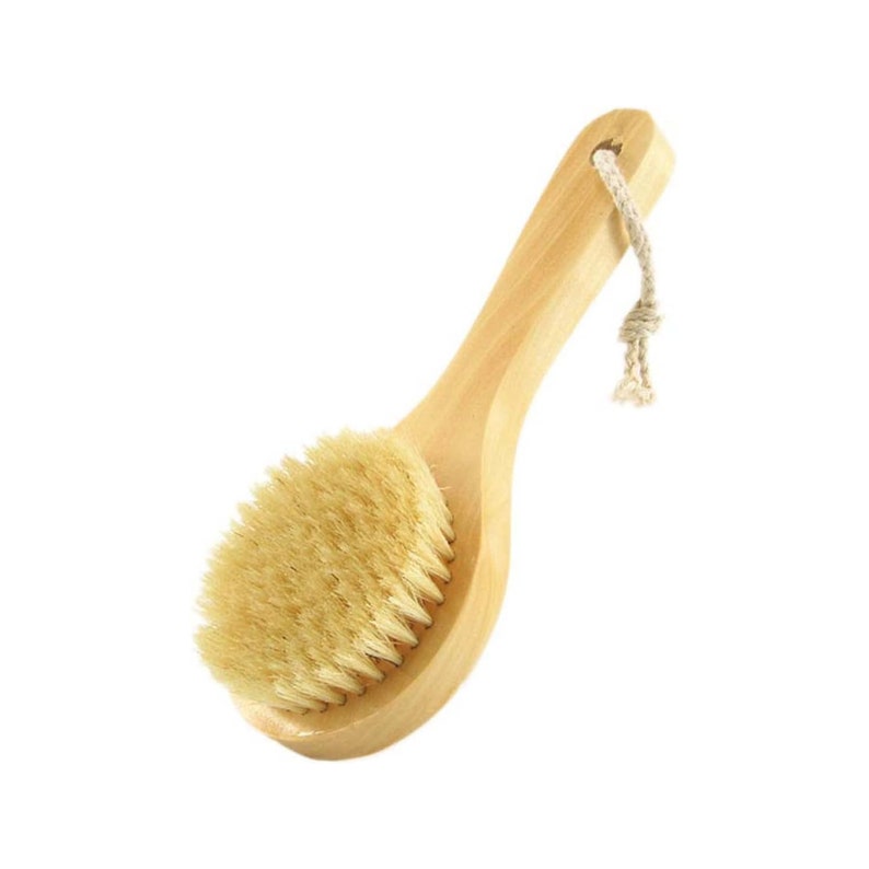 Natural bristle body brush, vegan body brush, dry body brush, sisal bristle body brush, zero waste body brush, short handled 8 body brush image 3