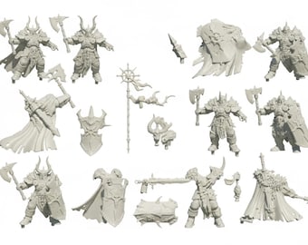 Chaos Knight warrior STL Set - Hochdetaillierte Fantasy Miniaturen für den 3D Druck, Epic Chaos warriors STL Pack Dark Fantasy Armored Knights