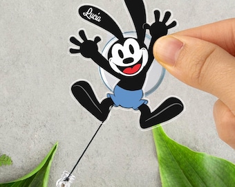 Oswald The Lucky Rabbit Badge Reel, Disney Vintage Character Retractable ID Holder, Nurse Teacher Work Accessory Gift OHZW30