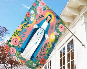Catholic Garden Flag, Blessed Mother Decor, Catholic House Banner, Catholic Home Gift, Mary Flag, Mary Gift, Catholic Gift AXE316