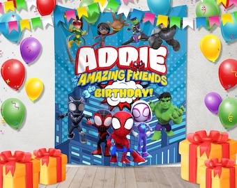 Spidey and his Amazing Friends Backdrop Birthday, Spiderman Banner, Spidey Birthday Party, Dessert Table Backdrop, Backdrop Gift KDMN05