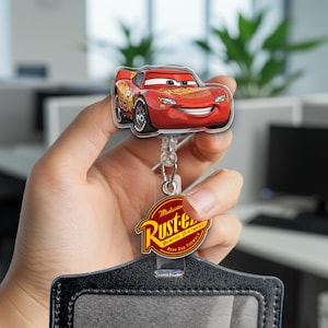 Lightning McQueen Badge Reel, Disney Cars Retractable ID Holder, Race Car Name Badge for Nurse Teacher, Pixar Work Accessory Gift OHZ525