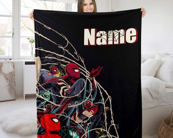 Personalized Peter Parker Spiderman Blanket Spiderman Fleece Blanket Spiderman Birthday Theme Party Spiderman Christmas Gift For Kids KCTN21