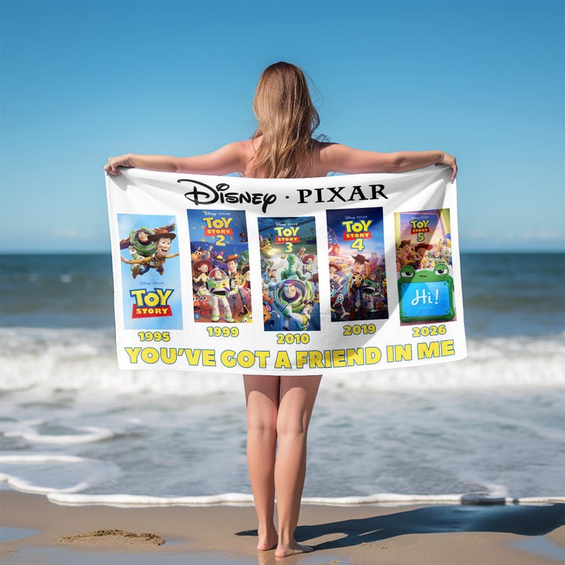 Personalized Toy Story 5 Beach Towel, Custom Name Woody Buzz Lightyear Jessie Pool Towel, Kids Vacation AYFJ15 image 2