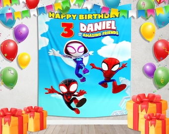 Spidey Amazing Friends Birthday Party Backdrop/Spiderman Birthday Banner/Custom Spidey Backdrop/Kid Birthday Decor/Birthday Backdrop OFW407