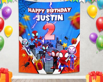Spidey Amazing Friends Birthday Party Backdrop/Spiderman Birthday Banner/Custom Spidey Backdrop/Kids Birthday Decor/Birthday Backdrop OHPJ13