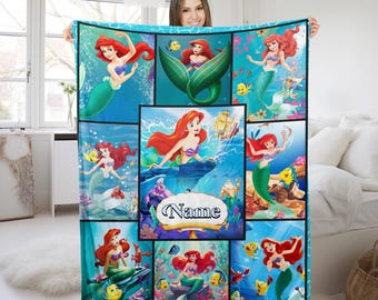 Personalized The Little Mermaid Blanket Ariel Princess Fleece Blanket Disneyland Princess Birthday Gift Christmas Gift For Kids Girls KCTN25