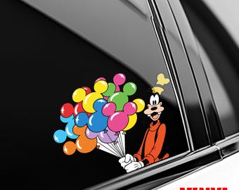 Goofy Mickey Balloons Peeker Peeking Car Window Decals, “Main Street USA” Disney Waterproof Clear Vinyl Decals for Car, Laptop AXHF20