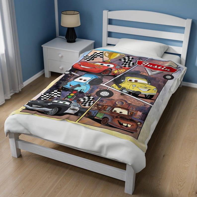 Custom Name Cars Lightning McQueen Fleece Blanket, Cars Characters Throw Blanket, Cars Movie Blanket, Cartoon Cars Blanket AXHK33 image 4