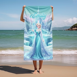 Personalized Elsa Beach Towel, Custom Name Frozen Towel, Princess Beach Towel, Kids Pool Towel, Birthday Gift For Girls AYET20 image 1