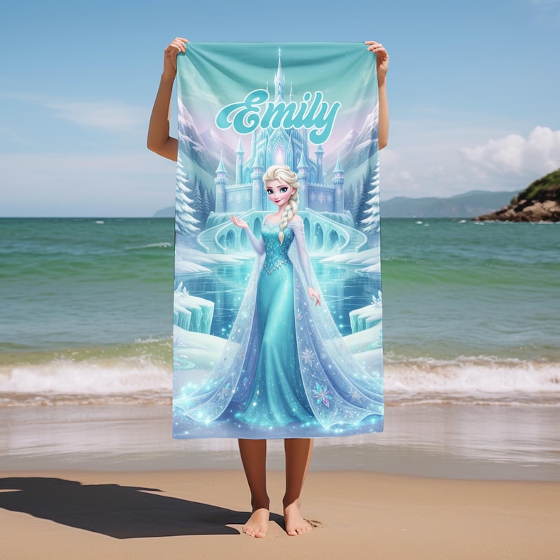 Personalized Elsa Beach Towel, Custom Name Frozen Towel, Princess Beach Towel, Kids Pool Towel, Birthday Gift For Girls AYET20 image 1