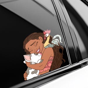 Moana Sticker Hei Hei and Pua Together Snuggling Peeker Peeking Car Window Decals - Bumper Waterproof Stickers AXHE10