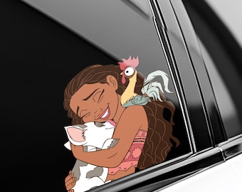 Moana Sticker Hei Hei and Pua Together Snuggling Peeker Peeking Car Window Decals - Bumper Waterproof Stickers AXHE10
