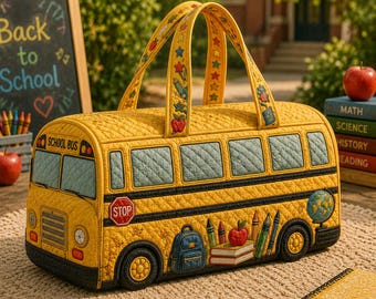Bolsa de fin de semana acolchada con diseño de autobús escolar, bolsa de viaje para profesores, bolso de regreso a clases, regalo para educadores en el aula OQBREN033